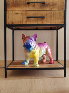 Beeld Staande Bulldog Regenboogkleuren 35 cm - Voor buiten en binnen
