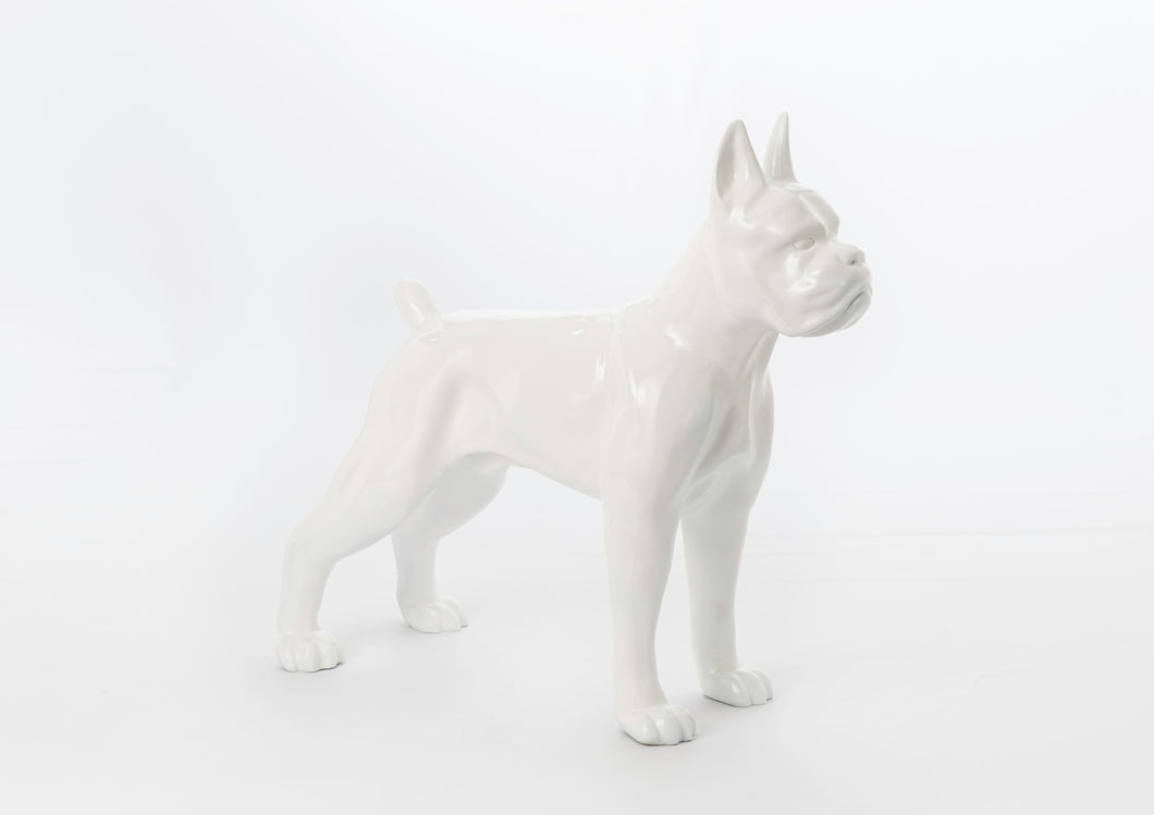 Beeld hond Boxer Wit Groot 90 cm (voor binnen en buiten)
