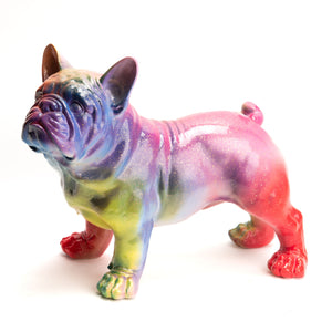 Beeld Staande Bulldog Regenboogkleuren 35 cm - Voor buiten en binnen