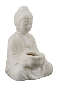 Beeld Boeddha voor plantje  - Wit porselein - 18 cm