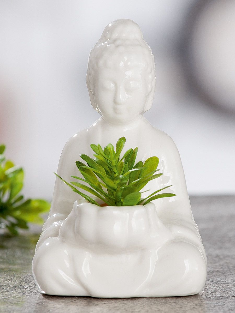 Beeld Boeddha voor plantje  - Wit porselein - 18 cm